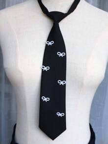1pc White Pearl Tie-Free Necktie, Suitable For Casual, School, Street, Daily Wear, Graduation Photos - Multicolor - View 5