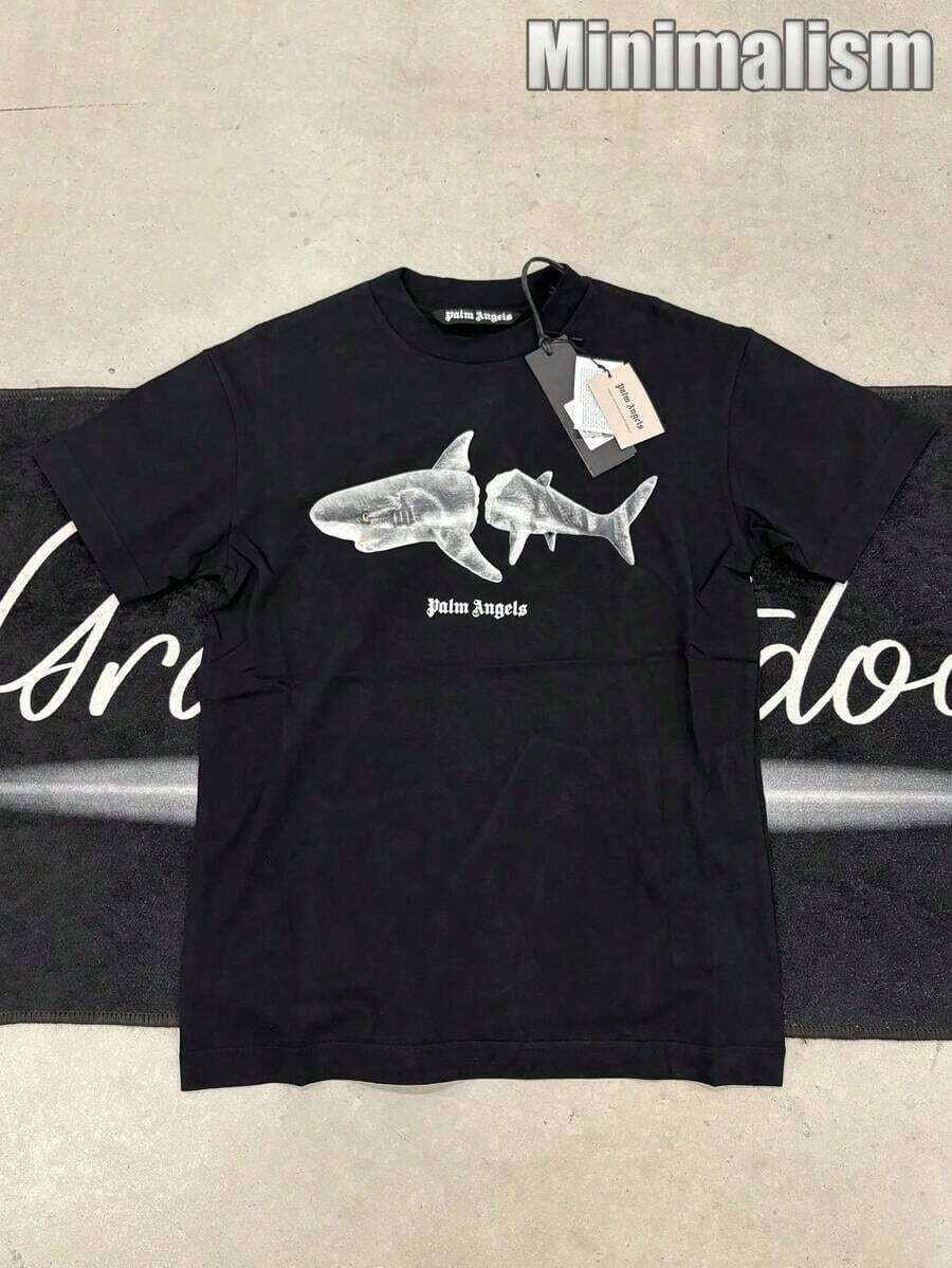 VLONEE "Palm AngelsS" Shirt,Stylish Design, Men's Graphic T-Shirt, Minimalist Design, Vintage Casual Style, Cotton Graphic T Shirts,Y2k Clothes Men - 黑色 - 查看 1