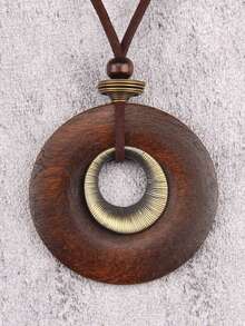 1 pieza Collar con colgante de gota de agua con cuentas estilo bohemio para hombres, collar largo con cadena de disco geométrico redondo retro, joya de regalo, accesorio diario, regalo para madre, maestra, novia, compañera de clase - rosario - Ver 2