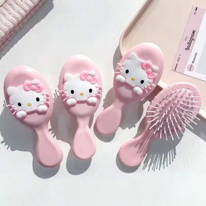 SANRIO 산리오 헬로키티 미니 휴대용 에어 쿠션 빗 - 여성용 경량 여행용 스트레이트 헤어 빗 정전기 방지 두피 마사지 빗 야외 캠핑 필수 선물 (자가 조립)