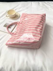 Colorful Striped Tote Bag, Large Capacity PVC Transparent Beach Bag, Fashion Holiday Handbag For Women - Baby Pink - View 2