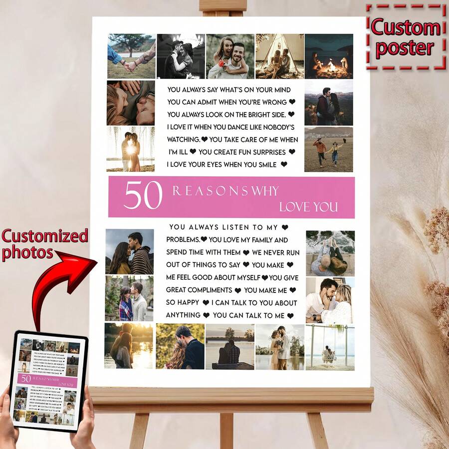1pc 50 Reasons We Love You 50 Reasons We Love You Custom Poster, 50 Things We Love About You 50th Anniversary Gift For Ladies 50th Anniversary Gift For Gentlemen Customized Wall Art