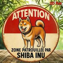 1pc 2D Flat, 8*8 Inch Round French Language Sign, Vintage Decor Plaque Stating "Attention: Patrolled By Shiba Inu", "Shiba Inu Patrol Area" Decorative Plaque, Suitable For Decorating Office, Cafe, Restaurant, Pet Store, Bar And Home, French. (Random Hole Position) - A - View 5