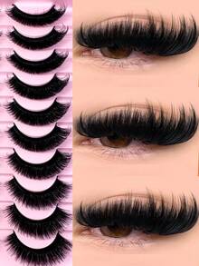 LYBCG New 10pairs Natural Thick And Fluffy False Eyelashes, Creating Charming Messy Mink Eyelashes, Slender And Reusable, 8D Thick And Long-Lasting, Creating A Fox Eye Lifting Effect, The Entire False Eyelash Can Lengthen And Thicken The End - 黑色 - 查看 1