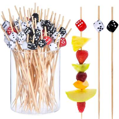 100pcs Dice Cocktail Picks, Dice Fruit Dessert Toothpicks, Casino Toothpicks, Red White Black Dice Appetizer Picks, Suitable For Casino Game Night, Las Vegas Birthday Party Supplies, Bunco Night Party Supplies, Casino Party Decorations