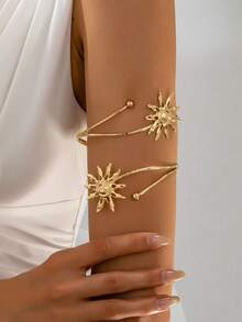1pc Fashionable Hollow Metal Sun Arm Cuff Bracelet, Suitable For Daily Wear - Golden - View 1