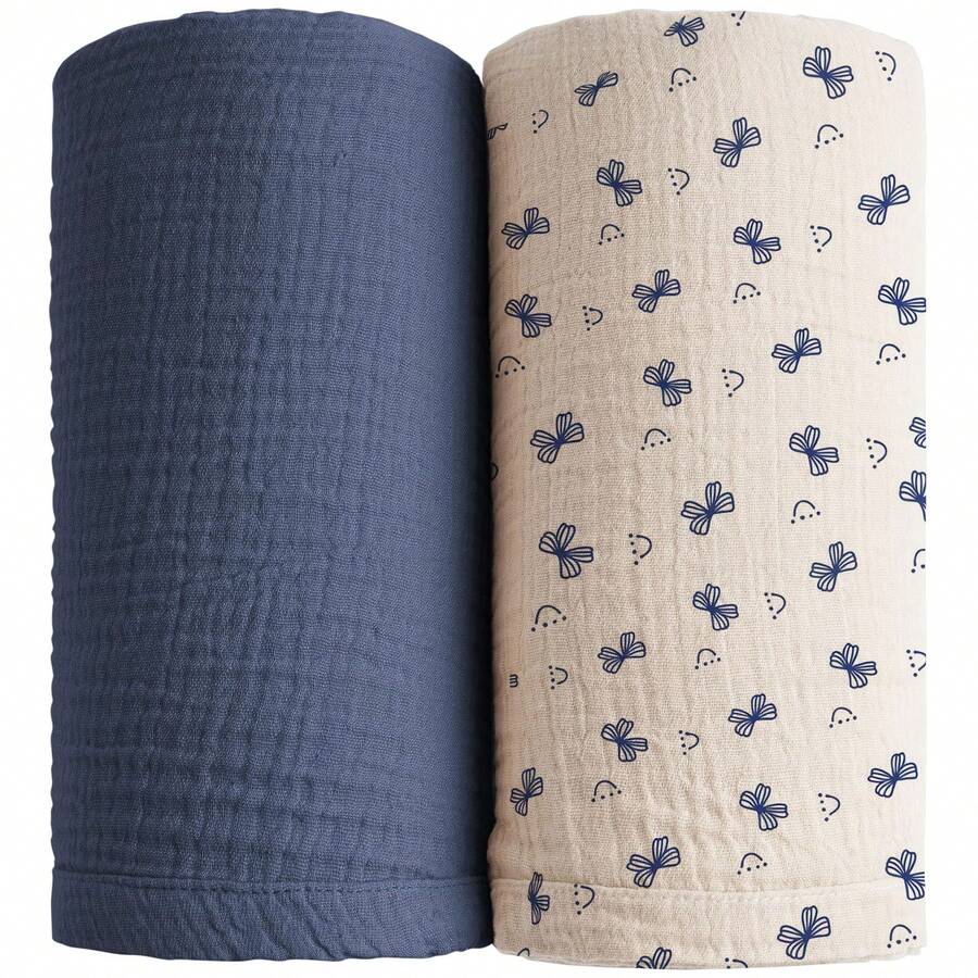 2pcs Multi-Color Muslin Baby Swaddle Blankets, Stroller Wind Cover Newborn Receiving Blankets, Baby Wrap Swaddle Towels - 多色A - 查看 1
