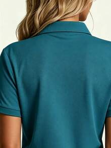 AHTELB Women's Summer Solid Color Quick-Dry Polo Shirt, Casual Sports Breathable Top, Comfortable Cool Air-Conditioned Shirt, Outdoor Quick-Dry Short Sleeve Running Sports Lightweight Training Top, Golf Horse Riding Baseball Sports Polo Shirt - Blue - View 5