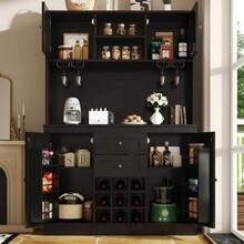 Kitchen Cabinet With Adjustable Shelves And Wine Rack, Tall Kitchen Sideboard With 4 Doors And 2 Drawers, Sideboard For Kitchen And Living Room, Buffet Cabinet, Black - Black - View 12