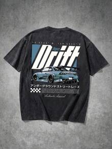 FRACTYR 男士夏季休闲街头服饰 | 日本街头赛车“Hyper Drift”图案T恤 | 必备复古街头风单品 | 圆领短袖上衣 - 黑色 - 查看 3