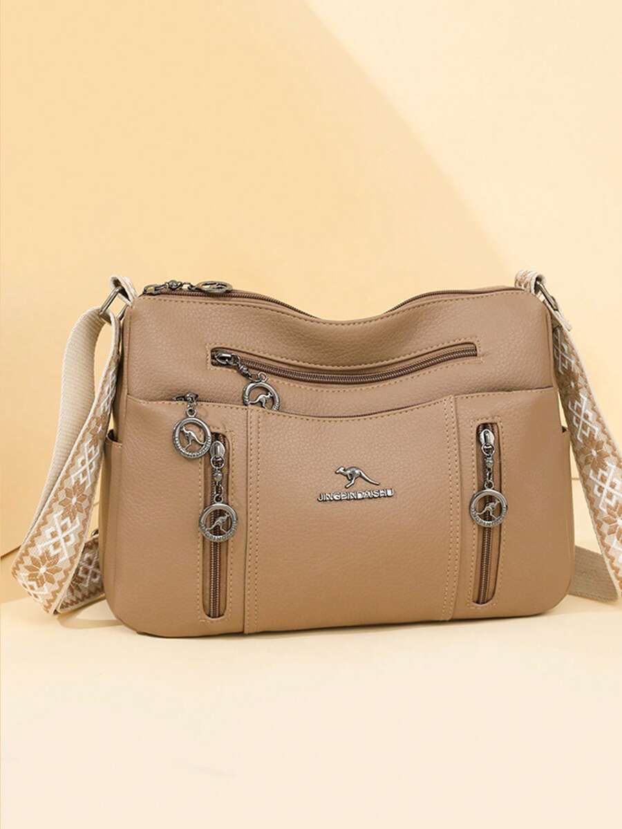 2026 New Fashion Soft Leather Crossbody Bag For Women, Multi-Layer Shoulder Bag, Middle-Aged Mom Bag, Large Capacity Commute Bag - Khaki - View 1