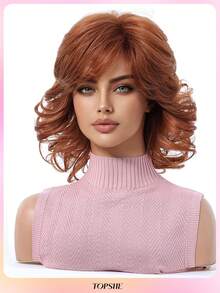 TOPSHE 12-Inch Short Wig, Dirty Orange Short Curly Hair With Bangs, Women's Wig, Soft And Stylish Wig, Suitable For Daily Wear, Parties, Halloween And Cosplay, 80s, 90s - Dirty Orange - View 6
