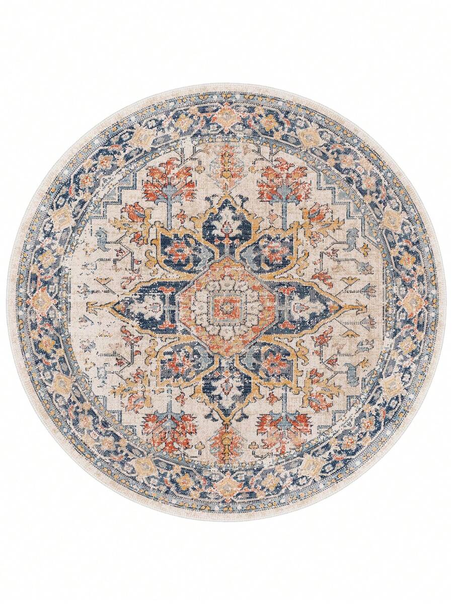 Modern Round Washable Non-Slip Area Rug – Thin Soft Living Room Carpet, Kitchen Rug & Runner, Decorative Rug - Orange - View 1