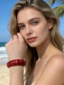 1件简约酒红色开口手镯，适合日常佩戴和派对场合，波西米亚风格 - 酒紅色 - 查看 6