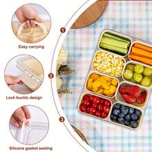 1 Set [4/8 Grid Container + Transparent Lid] Grid Container + Transparent Lid, Four-Sided Buckle-Style PP Transparent Material With Lid Sealed Storage Box, Suitable For Refrigerator Kitchen Food Storage And Organization, For Fruits, Snacks, Vegetables, Snacks And Other Refrigerated Foods, Reusable Divided Refrigerator Freshness Box, Refrigerator Household Cabinet Kitchen Storage Box - Multicolor - View 5