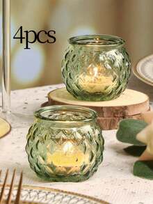 6/4pcs Vintage Green/Blue Glass Wishing Candle Holders, Transparent Rhinestone Glass Candle Holders For Wedding Centerpiece, Dining Table Decor, Home Decor, Family Gathering, Tabletop Decor, Theme Party - Multiple Styles - View 11