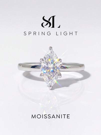 1pc 1-2 Carat Elegant 6-Prong Moissanite Solitaire Engagement Ring, S925 Sterling Silver Luxury Wedding/Proposal/Anniversary Ring, Women's Jewelry Gift, Christmas Gift