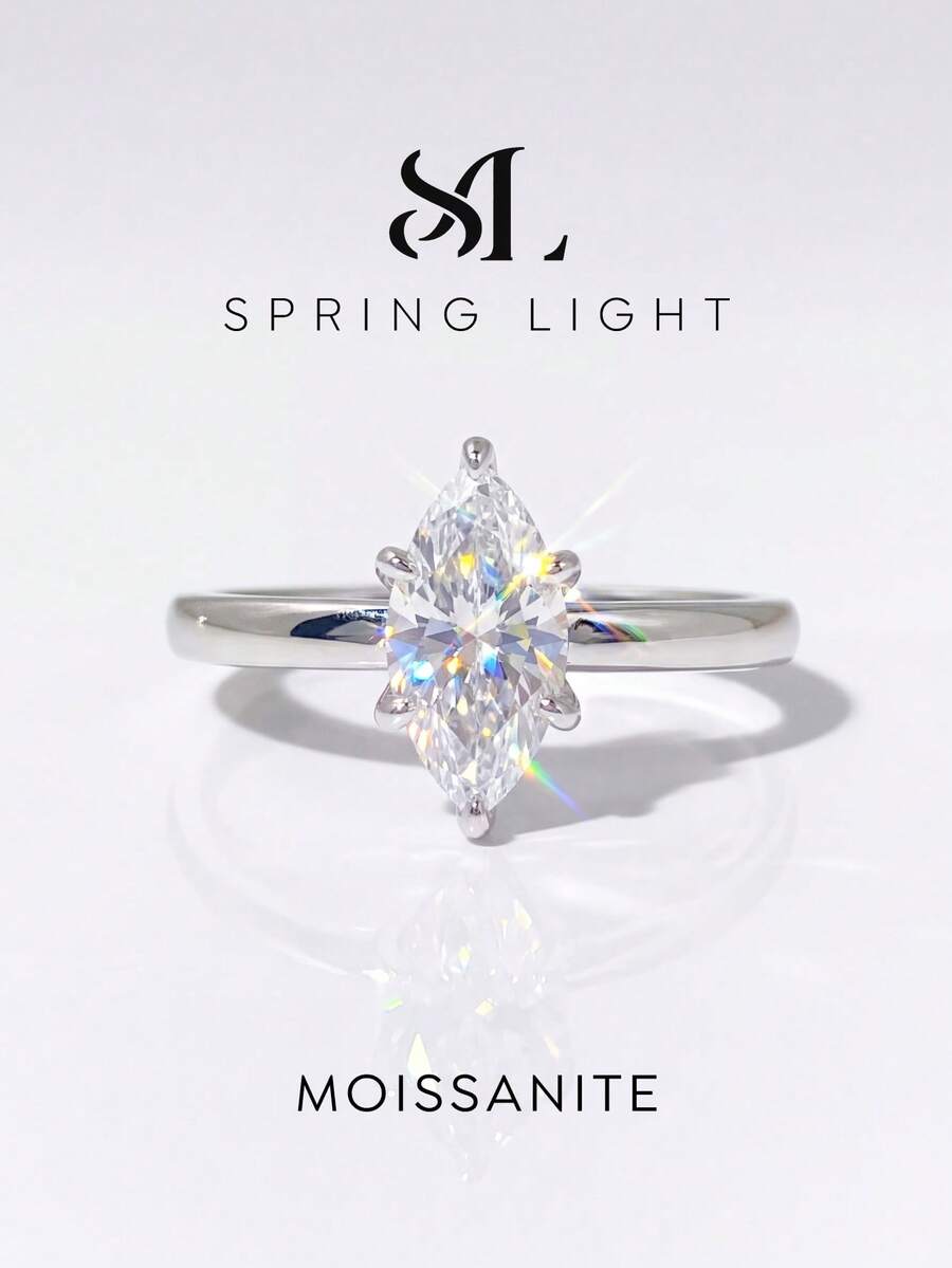 1 chiếc nhẫn đính hôn solitaire Moissanite 6 chấu thanh lịch 1-2 carat, bạc sterling S925 cao cấp, nhẫn cưới/cầu hôn/kỷ niệm sang trọng, quà tặng trang sức cho nữ, quà Giáng sinh. - Bạc - Xem 1