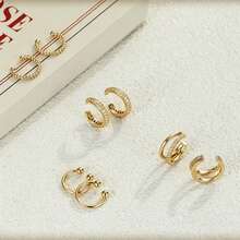 Set de 4 piezas de pendientes de clip para orejas - Adecuado para mujeres sin orejas perforadas, pendientes de cartílago de oreja ajustables - Dorado - Ver 3
