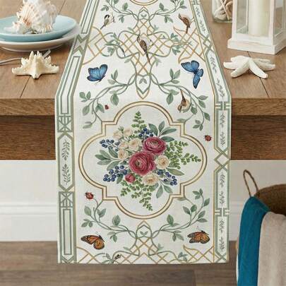 1 chiếc khăn trải bàn in họa tiết hoa và bướm trang nhã, thích hợp cho các dịp lễ, tiệc tùng, sinh nhật, bữa tối, trang trí bàn nhà hàng, mọi mùa, trang trí nhà cửa.