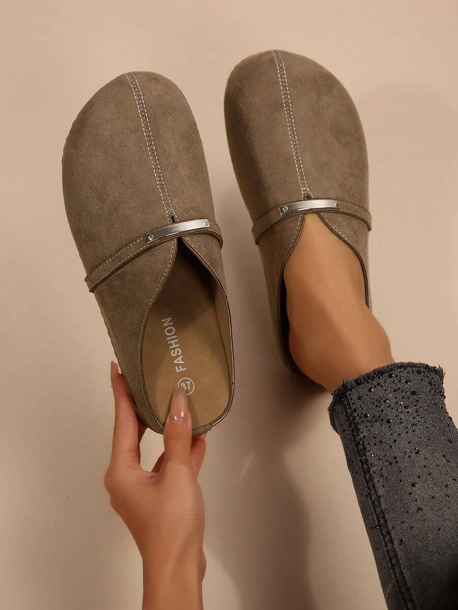 经典圆头穆勒拖鞋——慵懒时光的必备单品 - 深卡其1 - 查看 1