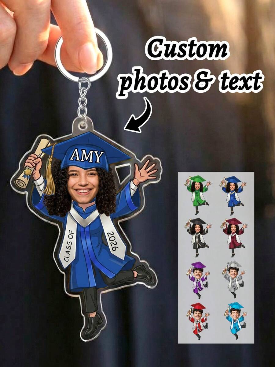 1pc Custom Photo Graduation Keychain, Personalized Cartoon Graduation Gift, Class Of 2026 Acrylic Keychain For Senior/College Graduate, Party Favor - Multicolor - View 1