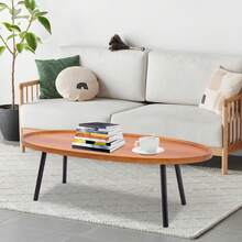 Oval, Freestanding Side Table, Load Capacity 5 Kg, Modern Coffee Table In Wood Color For Living Room, Bedroom, Office And Study, Minimalist Side Table, 120 X 60 X 38 Cm, Wood Color - Wood Color - View 3