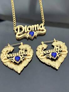 Bộ trang sức khắc tên theo yêu cầu gồm bông tai và dây chuyền, quà tặng trang sức cá nhân hóa. - Kiểu 2 - Xem 2