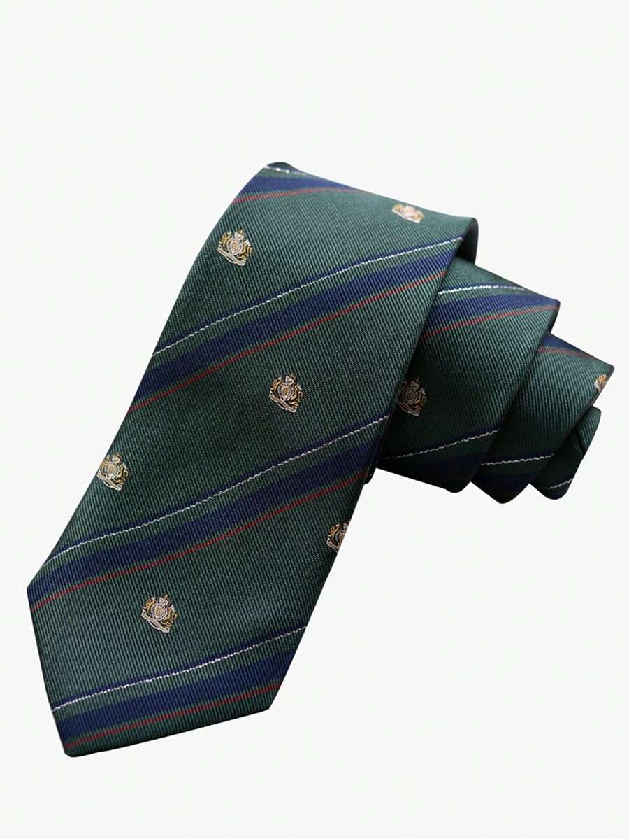 1pc Crown Striped Necktie, Suitable For Casual Street Style Outfit With Shirt - Multicolor - View 1