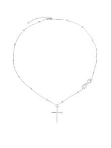 1pc Stainless Steel Women's Necklace, Infinity Symbol Cross Pendant, Cross + Infinity Symbol Elements, Minimalist Luxury Style, Gold Color, Suitable For Women's Daily, Dating, Religious Ceremony Accessories - necklace - View 4