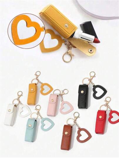 4pcs/Set Lipstick Holder With Heart-Shaped Mirror, Useful For Women Makeup, Key Chain. Heart-Shaped Mirror Decorated Lipstick Case, Multi-Color Women Makeup Bag, Heart-Shaped And Bag Decor Fashion Keychain Pendant, Wallet, Purse, Bag Accessories, Storage Pouch ,Jewellery Box,Pouch,Makeup Brush Holder,Brush Holder,Perfume Organiser,Pouch Bag,Gifts For Women,Christmas Gifts,Gift Ideas For Women,Room Decor