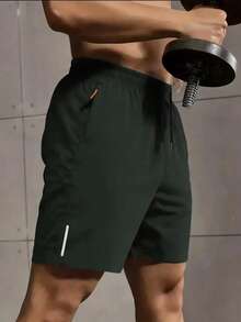 1pc Men's Summer Lightweight Casual Shorts, Fashion Sports Outdoor Running Shorts Unisex Design - Army Green - View 2