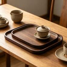 带把手的胡桃木托盘，可用于盛放食物、小吃、饮料、寿司、牛排、披萨、甜点、蛋糕、面包，也可用作早餐托盘、咖啡托盘、茶托盘、熟食板，斋月适用。 - 紫紅色 - 查看 9