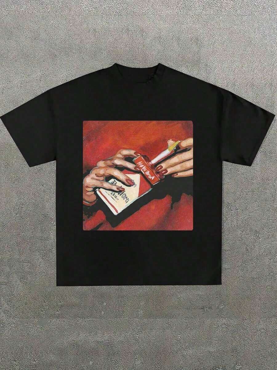 Vintage Suicide.Boys Cigarette Album Shirt Vintage G59 ,Casual Print,Comfortable And Versatile,Letter Pattern Pure Cotton 220g Printed T-Shirt,2026 N - 黑色 4 - 查看 1