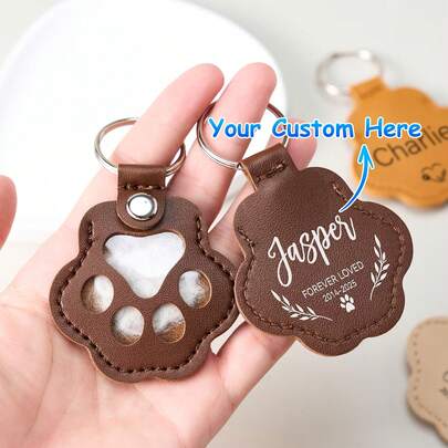 Custom Pet Fur Memorial Keychain, Engraved Pet Fur Holder, Dog Cat Hair Keepsake Jewelry, Pet Sympathy Gift For Pet Lovers