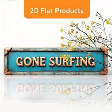 1pc, 2D Flat, Decorative Only, Vintage "GONE SURFING" Metal Surfing Sign - Turquoise And Gold Retro Beach Decor - Large 3.9x15.7 Inches (10x40cm) - Heavy Duty Plaque, Suitable For Home, Garage, Bar, Cafe - Pre-Drilled Holes For Easy Hanging - Ideal For Surf Shack, Man Cave, Coastal Decor - Perfect Gift For Surfers, Also Suitable For Beach Style Room Decor - A - View 3