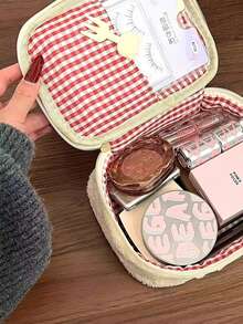 Borsa cosmetica di grande capacità con motivo a fragola, custodia portatile per prodotti per la cura della pelle, adatta per viaggi, scuola, università, vacanze, ritorno a scuola, organizzazione dei cosmetici, borsa per il trucco di San Valentino - Multicolore - Visualizzare 5