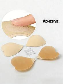 2/1 Cặp miếng che đầu nhũ hoa silicon hình trái tim nhỏ nhắn, vô hình, không dây đeo, phù hợp với áo ngực cỡ A/B/C/D, bikini, váy, đồ bơi chống thấm nước. - Màu be - Xem 5
