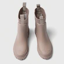 Women's Solid Color Waterproof Rain Boots, New Fashionable Round Toe Outdoor Boots, Anti-Slip Rain Boots, Suitable For Women And Girls - Apricot - View 7