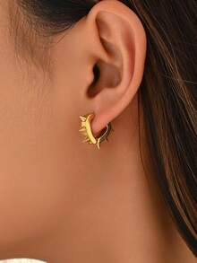 1 par de pendientes de aro con remache en forma de corazón de acero inoxidable, de uso diario versátil y de moda para mujeres - multicolor - Ver 2