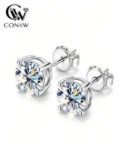 ConiiW 1对925纯银莫桑石复古圆形女士/情侣耳环，0.3克拉*2 / 0.5克拉*2 / 1克拉*2 / 2克拉*2 / 3克拉*2。适合婚礼、派对、感恩节、圣诞节、万圣节和情人节等场合。