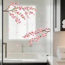 1pc Cherry Blossom Window Clings, Removable Static Sakura Flower Window Stickers, Spring Pink Floral Decals For Glass Door Home Living Room Balcony Bathroom Decor - Cherry Blossom Window Stickers - View 4