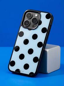 时尚可爱波点亮面软壳手机壳，兼容 17 Air、16、15、14、13、12、11 Pro Max、16、15、14 Plus，简约创意防震后盖 - 藍底黑點 - 查看 1
