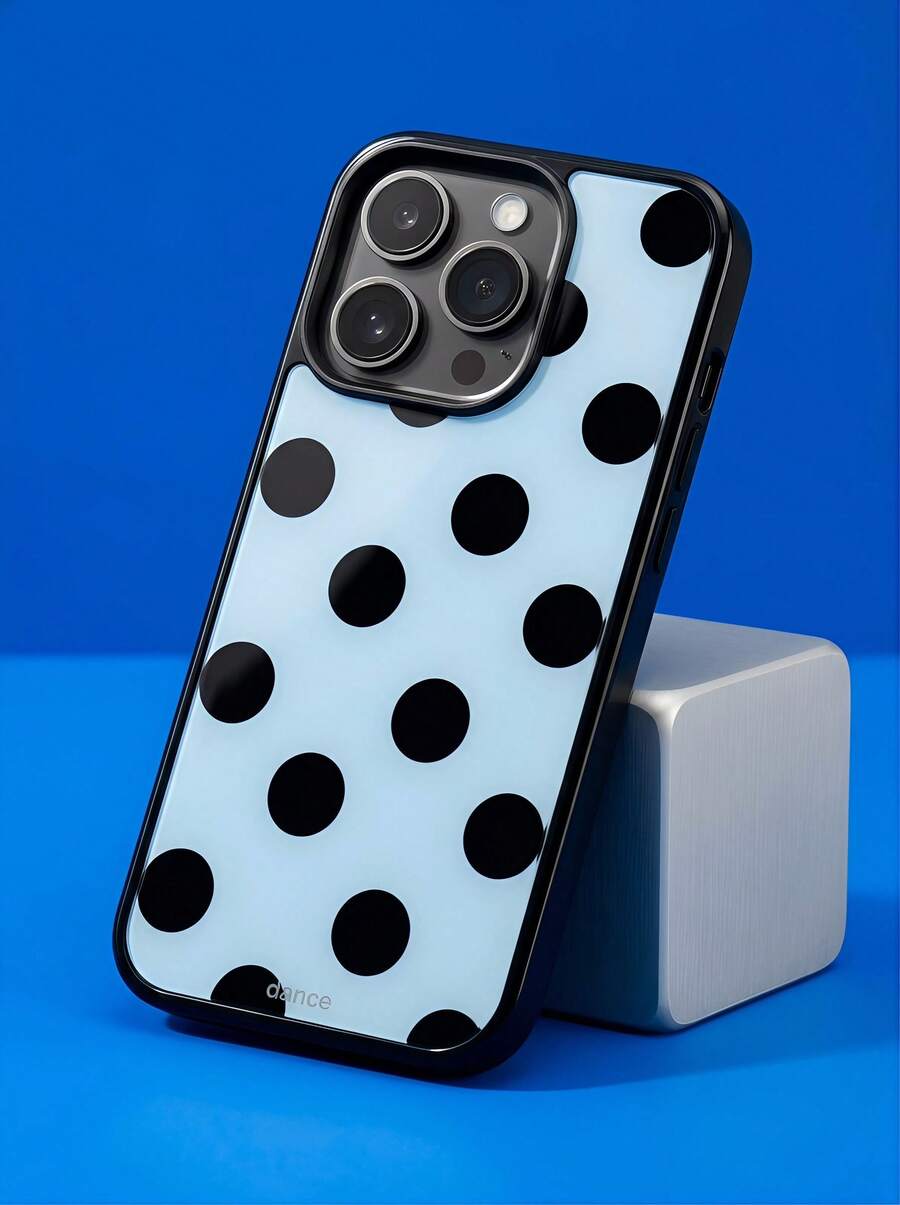 时尚可爱波点亮面软壳手机壳，兼容 17 Air、16、15、14、13、12、11 Pro Max、16、15、14 Plus，简约创意防震后盖 - 藍底黑點 - 查看 1