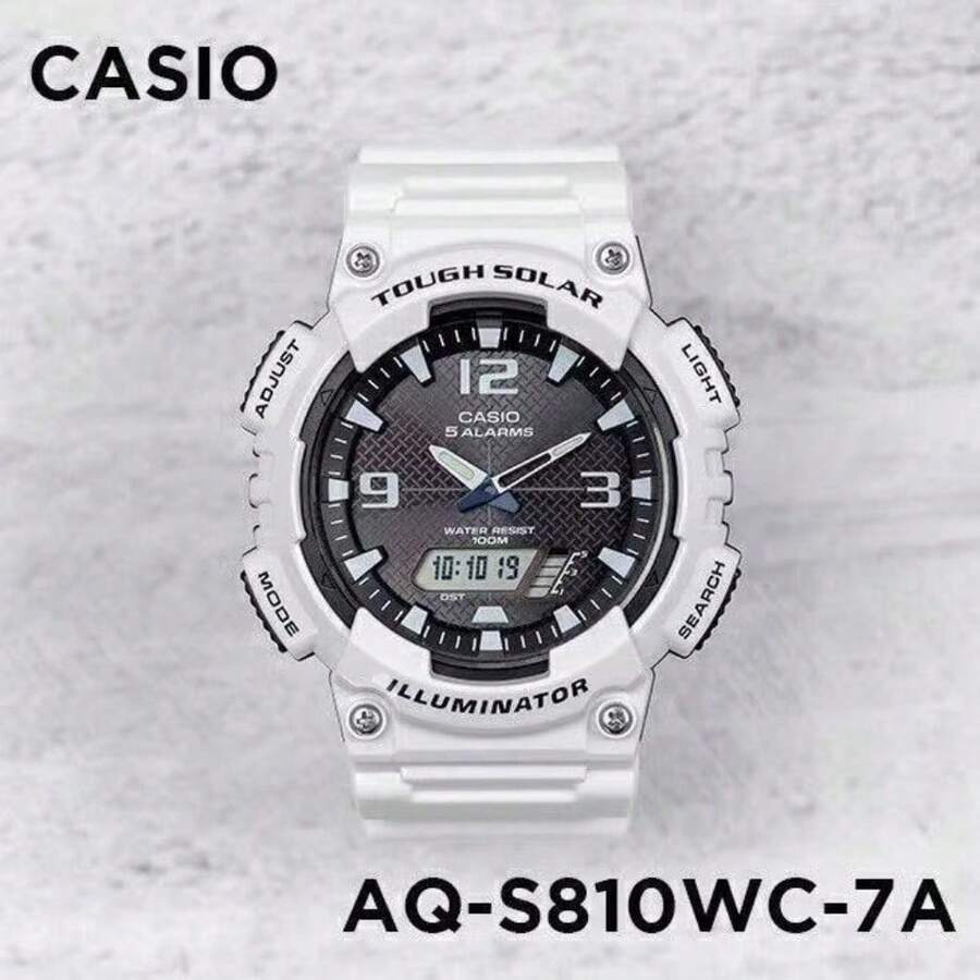 Đồng hồ Casio AQ-S810 năng lượng mặt trời, máy quartz, chống nước 100M, có đèn LED, dây đeo cao su dành cho nam. - Một cỡ - Xem 1