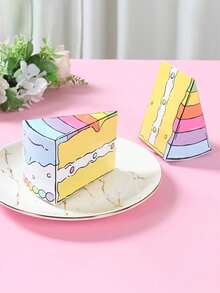 1/10pcs Creative Cake Shaped Gift Box Set, Wedding Favor Boxes, Gift Box,Rainbow Theme Detachable Triangle Boxes, Separable Individual Small Gift Boxes, Cake Slice Gift Boxes, Hand-Painted Rainbow Layer Design, Satin Bow Decor, Paper Craft - Multicolor - View 3