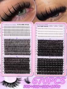 712/670/200 piezas Conjunto de pestañas postizas gruesas y con púas (incluidas las pestañas inferiores), longitud de 5-16 mm, efecto voluminoso de rizo D. Incluye tutorial de pestañas postizas segmentadas DIY adecuado para principiantes para crear un aspecto de pestañas densas y elásticas. - Rosa - Ver 14
