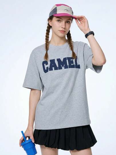 CAMEL CROWN 女士户外三防夏季T恤，纯棉柔软，防污防油防水短袖宽松上衣