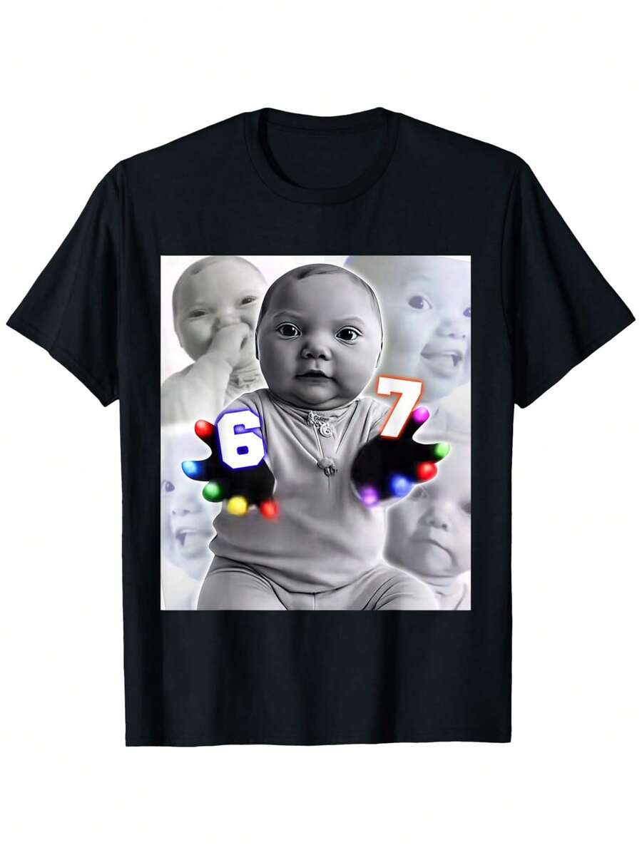 Gloving Niche Baby 67 Six Seven Hand Funny Ai Baby Meme T-Shirt | Tops, Short Sleeve, Street Style, Comfort Tee, Casual Summer Tee, Must-Have Fashionable Tee For Men Women Couple - màu đen - Xem 1