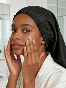 Awegeo 1个纯色缎面长款睡眠帽，弹性发带，女士专用，丝滑夜间护发帽 - 彩色 - 查看 4